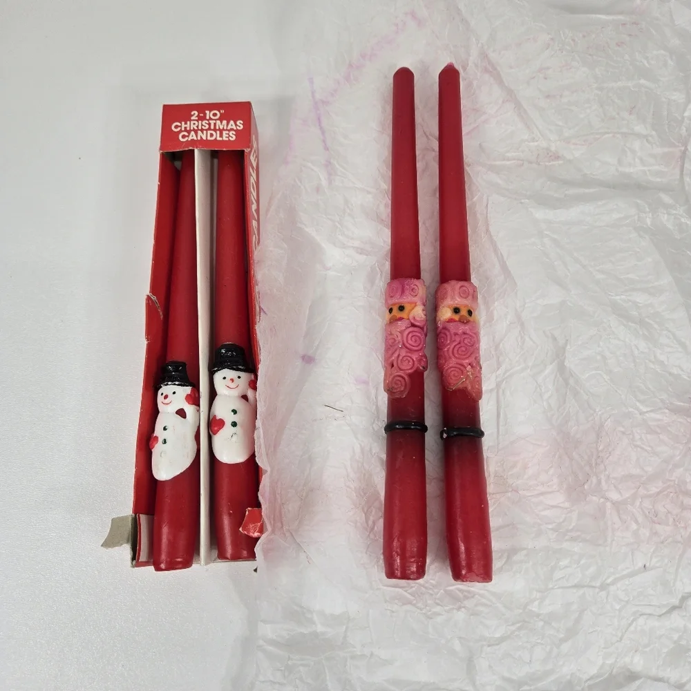 VTG Novelty Christmas Snowman Santa Frosty Taper Candles 4 Red‎